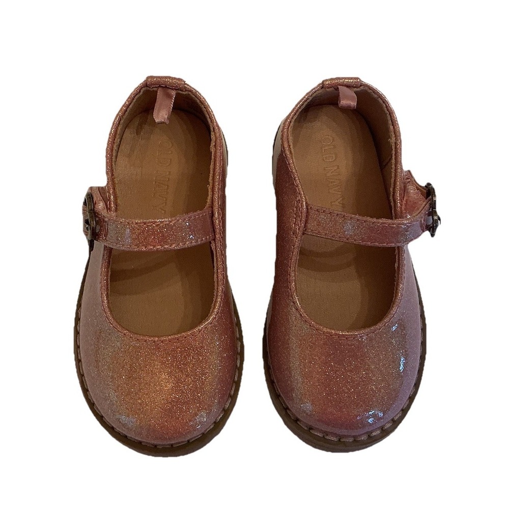 Old Navy‎ Mary Jane Shoes Glitter Look Pink Flower Buckle Toddler Size 6 Sparkle